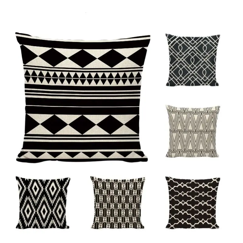 

Luxury Black Beige Geometric Chevron Striped Cushion Cover Mandala Pillow Case Office Car Home Decor Throw Pillow Covers