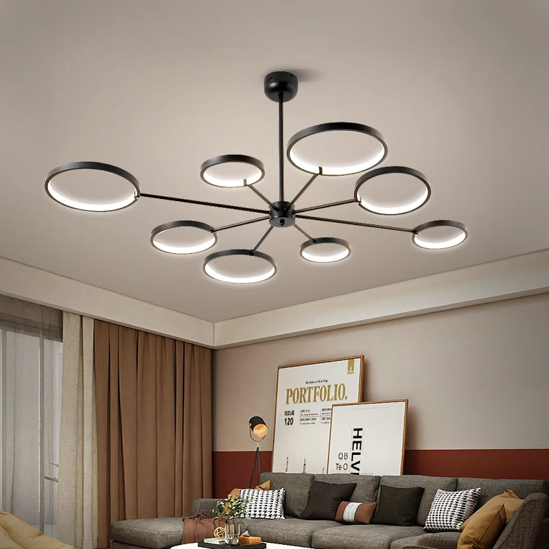 Современная Люстра для гостиной черная настосветильник лампа кольцевая