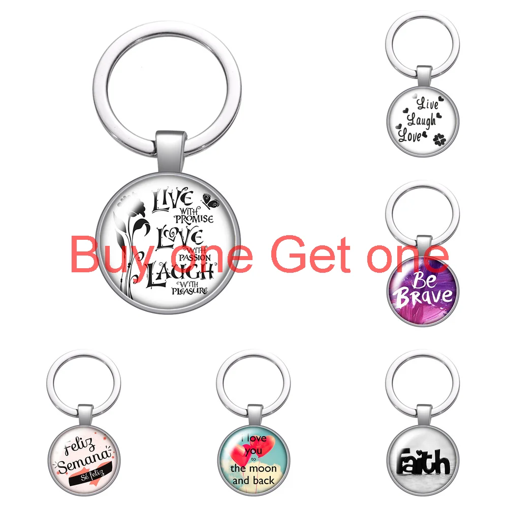 

Cross Faith Words Hope Brave Glass Cabochon Keychain Bag Car Key Chain Ring Holder Silver Color Keychains for Men Women Gifts