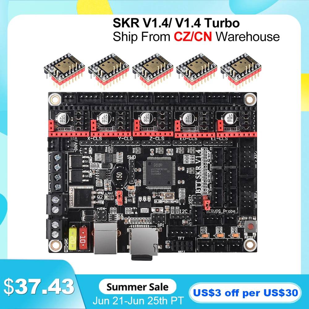 

BIGTREETECH SKR V1.4 Turbo BTT SKR 2 32-битная плата SKR 2 Запчасти для 3D принтера SKR 1,4 MKS SGEN L TMC2209 tmc2208 Ender3 V2 обновление