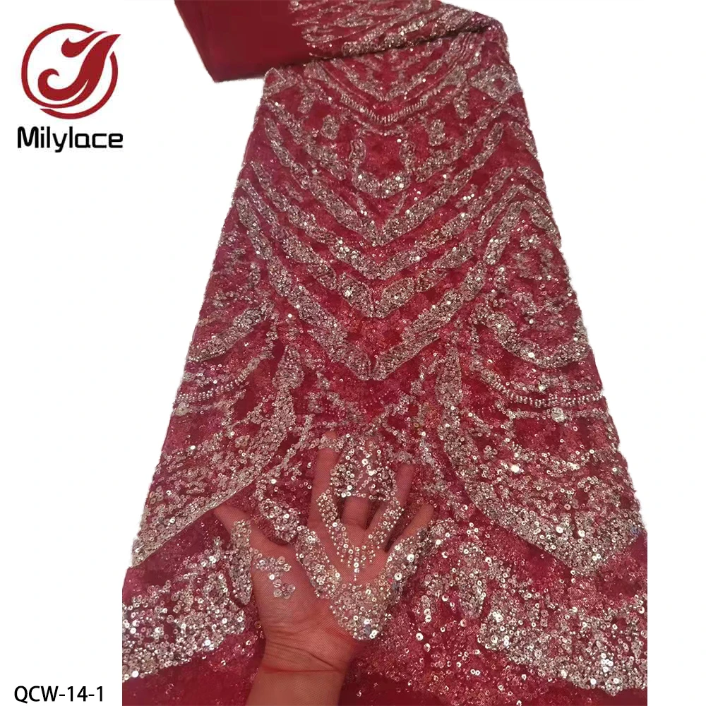 

Latest Gorgeous Heavy Sequin Lace Fabric High-End Tulle Shining Lace Fabric Luxury Evening Dress French Lace QCW-14