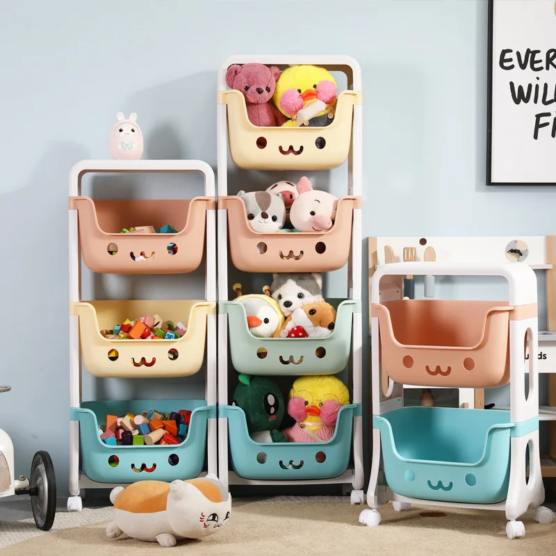 

Shelf Organizer Children's Toy Storage Rack Plastic Floor Multi-layer Snack Racks Living Room Kitchen Space Saving Trolley