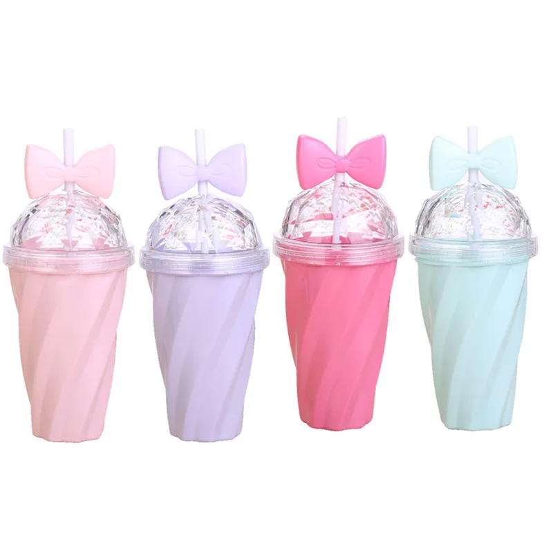 Милая розовая соломенная чашка 400 мл для лимонного сока кофейной чашки с бантом