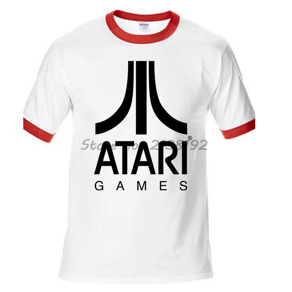 WHITE WITH RED ATARI мужская футболка мужская Футболка с рукавами реглан брендовая летняя модная мужские топы футболки подарок - Color: WHITE WITH RED