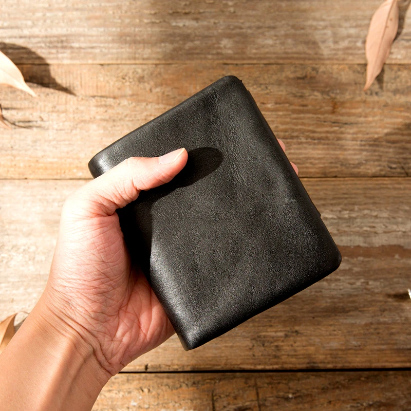 

Men's Leather Wallet Tide Short Zip purse Soft Leather Multi Card Holder Tri-fold Wallet Vertical Japanese and Korean Wallets