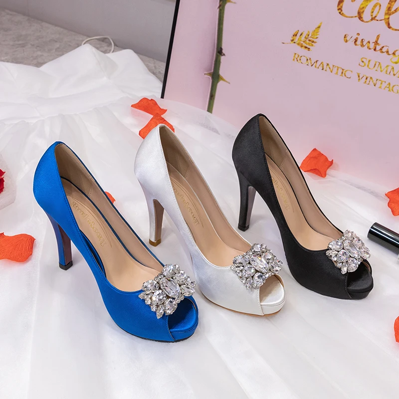 

BaoYaFang Peep Toe Platform shoes Woman Crystal High heel shoes Ladies Pumps Open toe wedding shoes Bride fashion shoes female