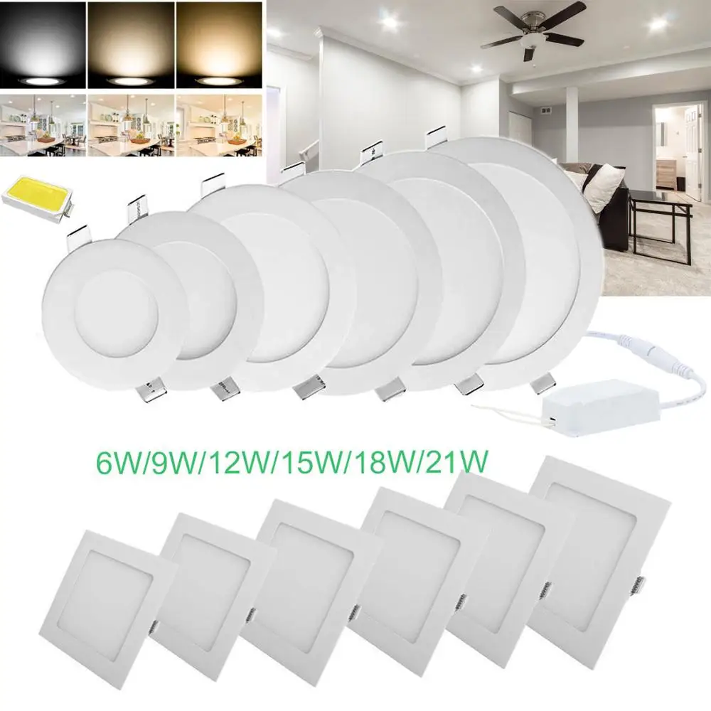 

Ultra Thin Dimmable LED Recessed Ceiling Light Panel Light Downlight Spotlight Home White Lamp 6W 9W 12W 15W 15W 21W 110V 220V