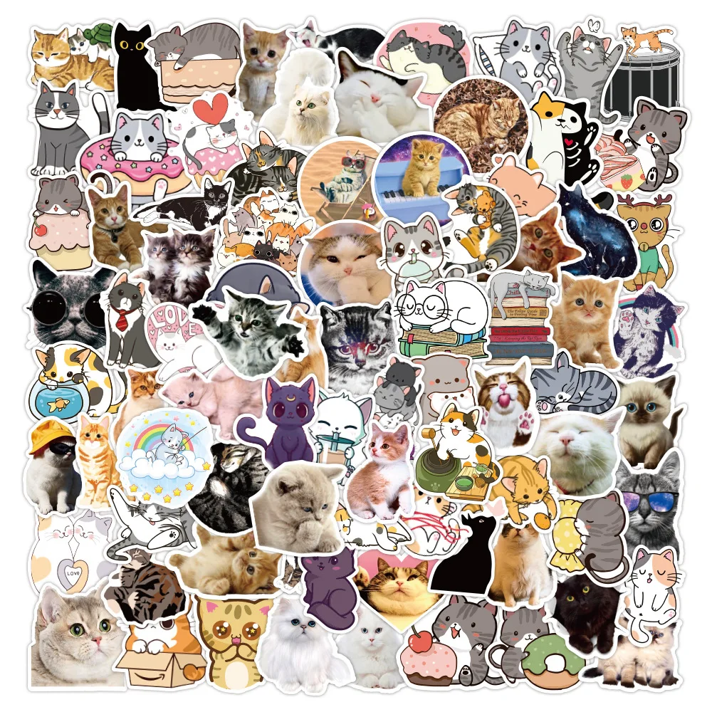 1050100pcs kawaii cat stickers decal for girl cute cartoons animal sticker to suitcase stationery fridge water bottle guitar free global shipping