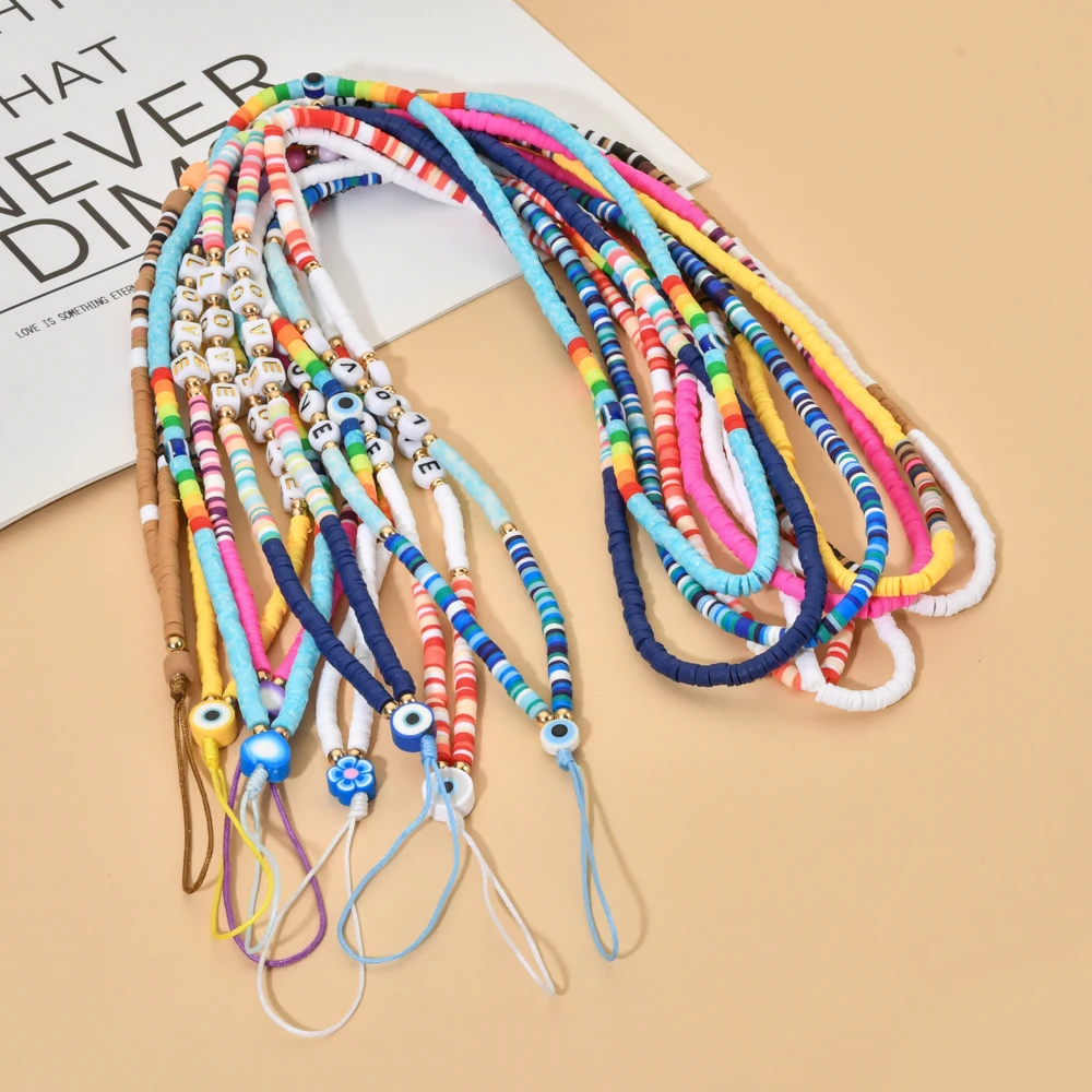 zmzy new accessories body trendy colorful beads chain mobile phone chain anti lost handmade clay cord lanyard women jewelry free global shipping