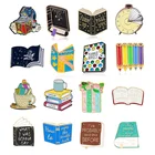 Эмалированная брошь с изображением моря книг, Волшебная книга, радуга, астронавт, дневник, карандаш, чашка, булавка на лацкан, часы для чтения, индивидуальный значок