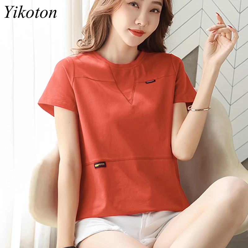 Футболка женская летняя однотонная повседневная одежда из хлопка футболка с