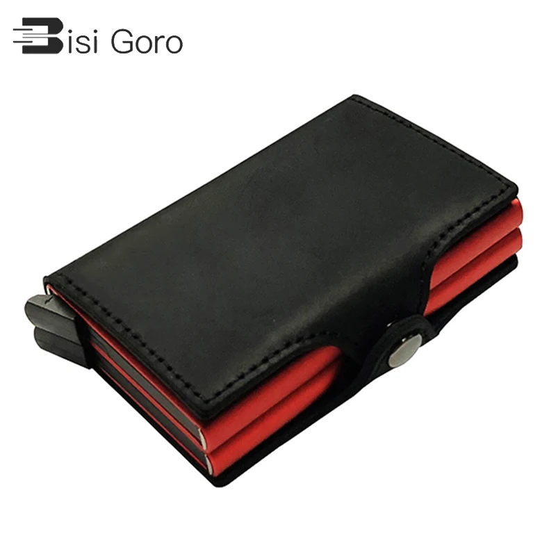 BISI GORO визитница RFID для женщин и мужчин из натуральной кожи металлический кошелек