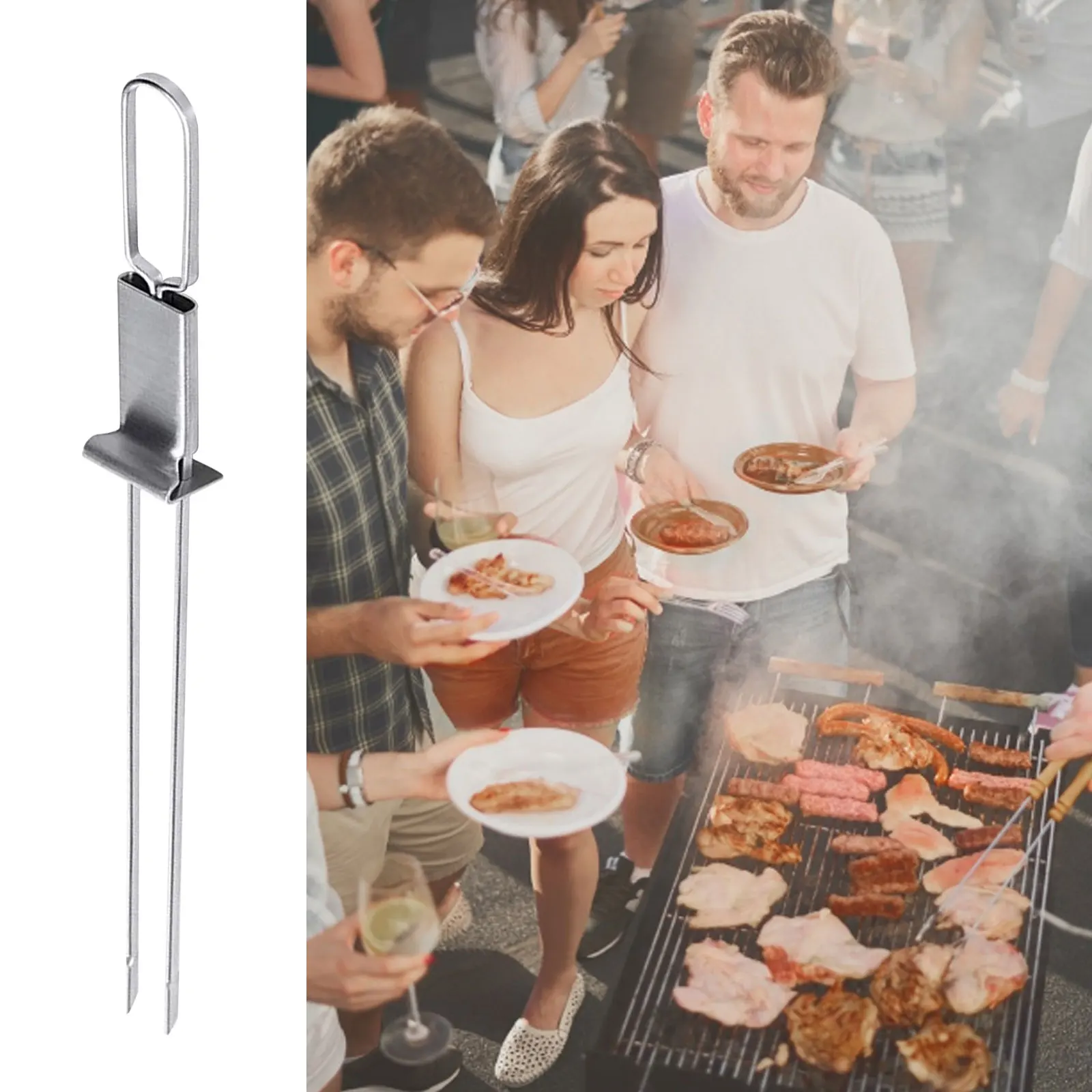 

Kabob Skewers For Grilling Kabob Skewers With Push Bar Stainless Steel Skewers With Comfortable Handle Grip BBQ Accessories