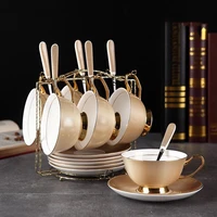 bone china coffee cup set european coffee mug tea cup ceramics gold rim afternoon tea set flower tea cup with spoon rack
