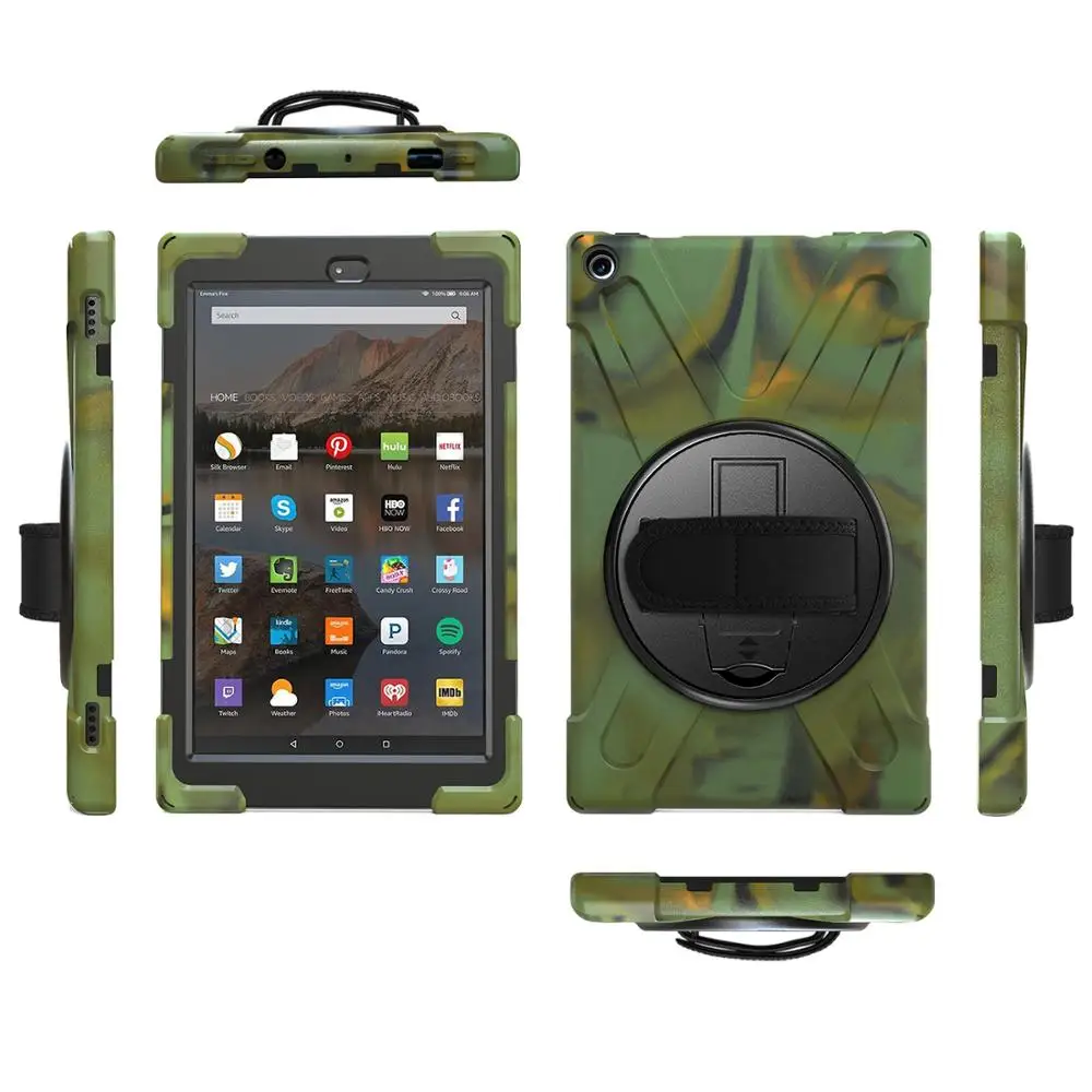 camouflage Чехол для планшета для Amazon Fire HD 10 чехол Чехол Funda дети Безопасный противоударный сверхмощный силиконовый Жесткий подставка для рук держатель - Цвет: camouflage