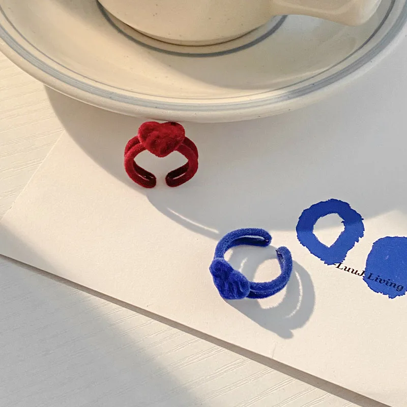 

New Trendy Velvet Bow Rings for Women Vintage Blue Flocking Wine Red Open Ring Index Finger Rings Jewelry for Ladies Girls Gift
