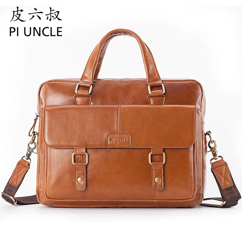 Мужской портфель из натуральной кожи с ручками и плечевым ремнём | Багаж сумки