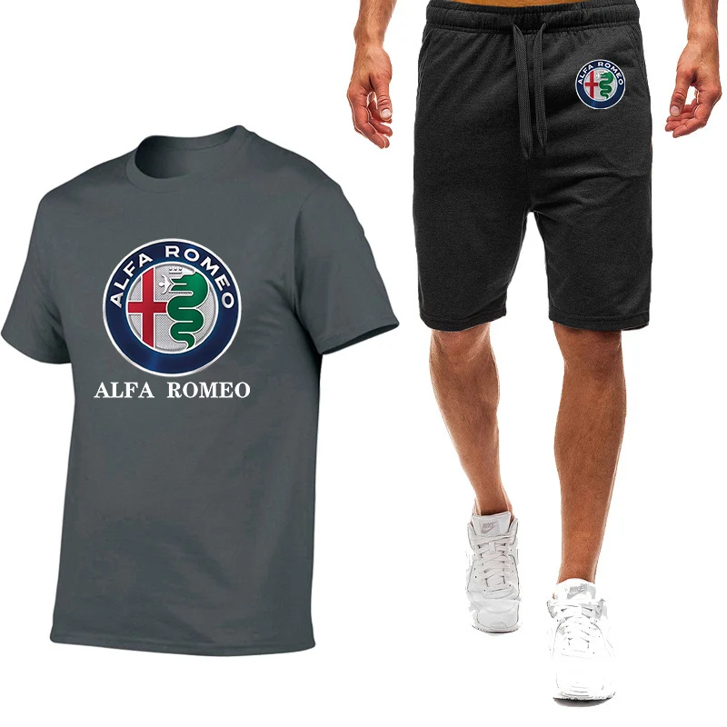 

2-piece New Summer 2021 suit Men's T-shirt Alfa Romeo shorts short-sleeved suit sportswear man running sports Harajuku pants