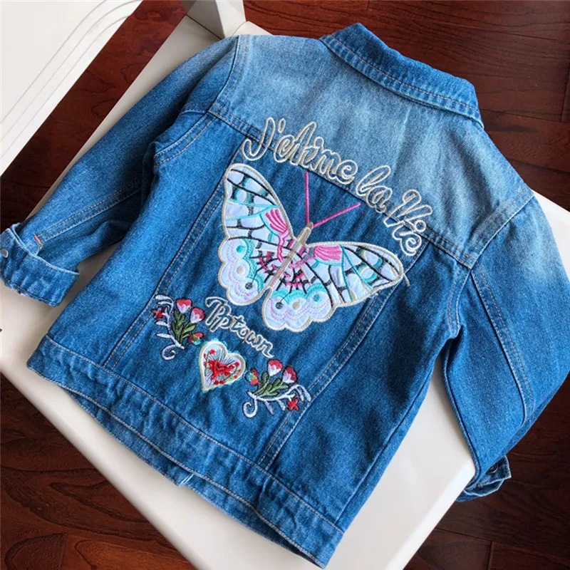 Girls Denim Jackets Coats Lovely Butterfly Applique Children's Clothing Fashion Outerwear Spring Autumn Kids Jacket 3-8 Y | Детская