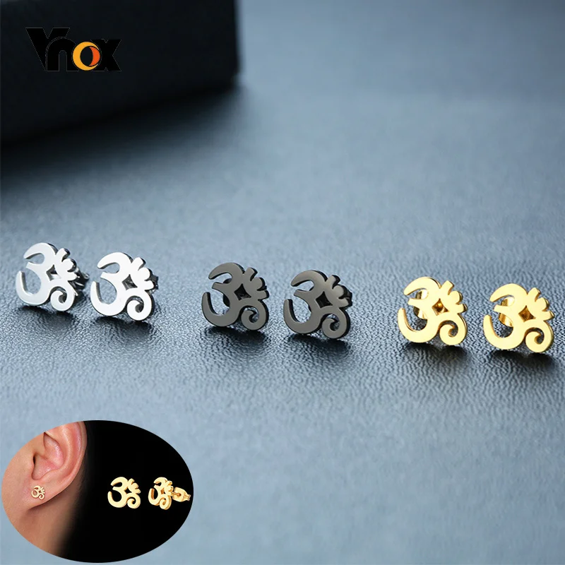 Vnox Mens Ankh Cross Stud Earrings for Women Jewelry Stainless Steel AUM OM Casual Unisex Gifts