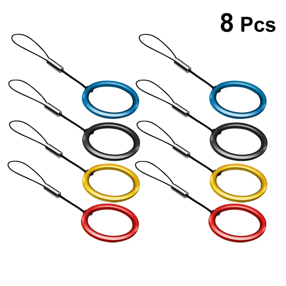 

8pcs Ring Short Mobile Phone Strap Anti-lost Finger Ring Lanyard Phone Lanyard Hanging Rope Chain for Phone Keychain (Black + Bl