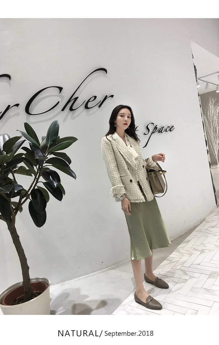 Свежий стиль осень зима Женская Повседневная куртка пальто с кисточками Свободное пальто твидовый в клетку пальто куртка с отворотом Толстая куртка