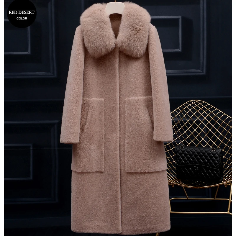 women natural wool fur long overcoat lapel collar streetwear thick warm outerwear 2020 real coat winter jacket | Женская одежда