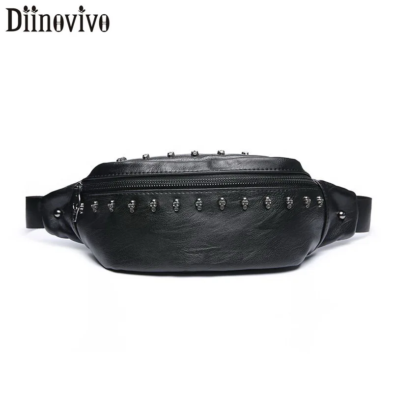 DIINOVIVO Rivet Waist Pack Women Skull Designer Chest Bags Female Banana Bag PU Leather Fanny Travel WHDV1338 | Багаж и сумки