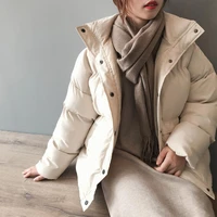 2021 womens autumn jacket casual polyester single breasted padded coat warm femme parkas black korean style winter clothing