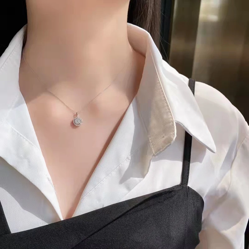 Настоящее бриллиантовое 18-каратное Золотое ожерелье для женщин с круглыми