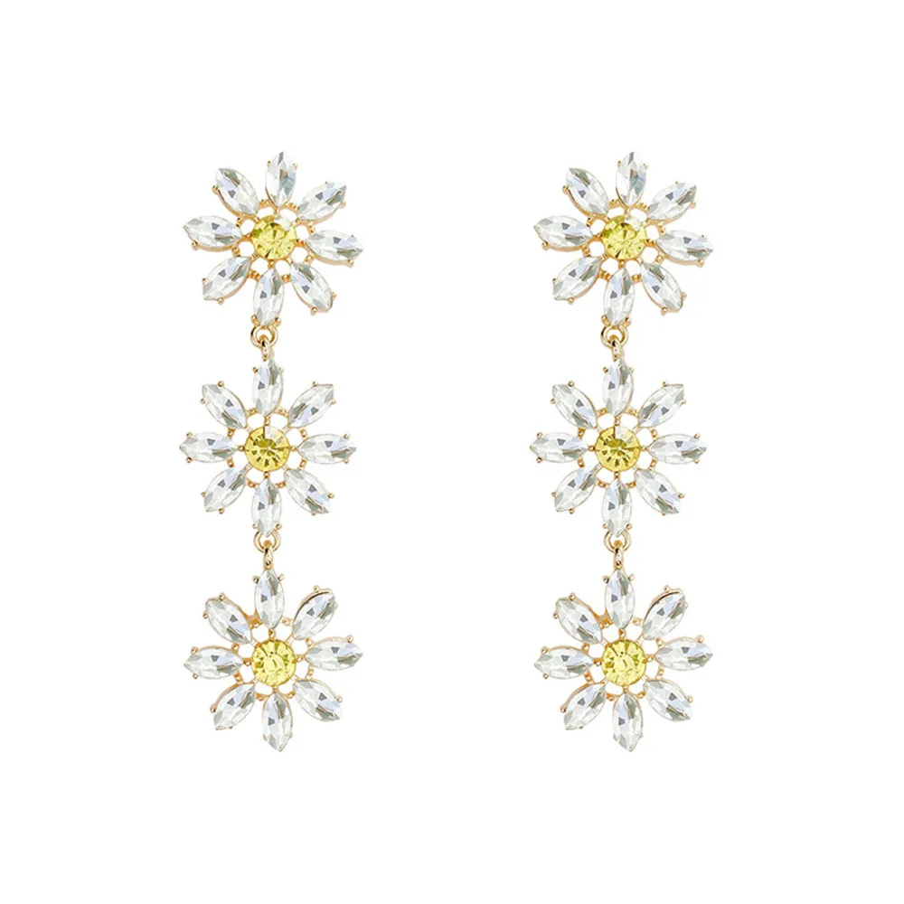 Элегантные висячие серьги в Корейском стиле с желтыми кристаллами и лепестками