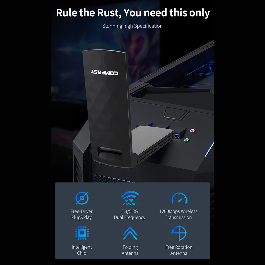 Беспроводной сетевой адаптер COMFAST 1200 Мбит/с USB3.0 для Windows 7/8/8.1/10 | Компьютеры и офис