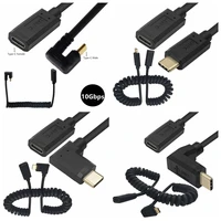 u shaped type c male to female 4k 60hz spring retractable charging cable usb 3 1 usb c elbow car data stretch curl coiled cable