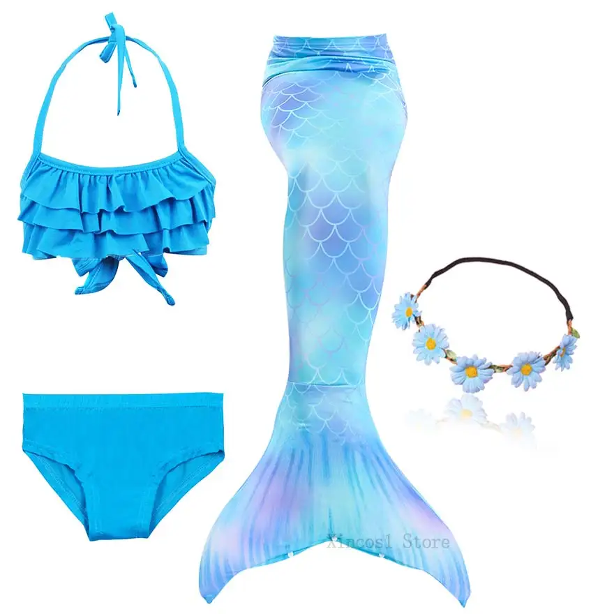 Package 3 Fancy NEW the Little Mermaid Tail with Garland or With Monofin Swimsuit for Kids Girls swimmable Bathing Suit Mermaid Costume - Цвет: Package 3