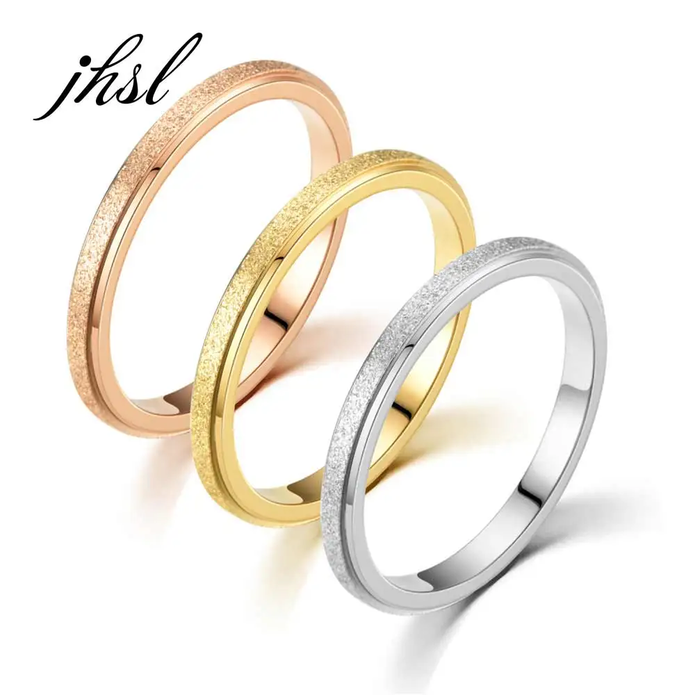 JHSL 2mm Frosted Rings for Women Small Mini Rose Gold Color Stainless Steel Simple Fashion Jewelry US size 3 4 5 6 7 8 9 10 | Украшения и