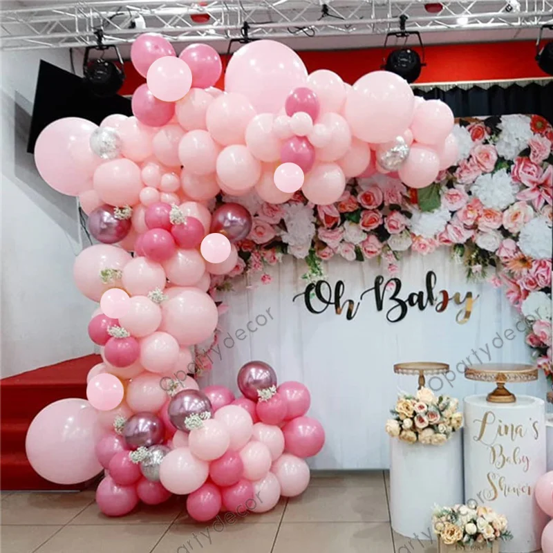 

Pastel Pink Balloon Arch Garland Wedding Birthyday Decoration Chrome Rose Red Balloons Baby Shower Party Background Decor Globos