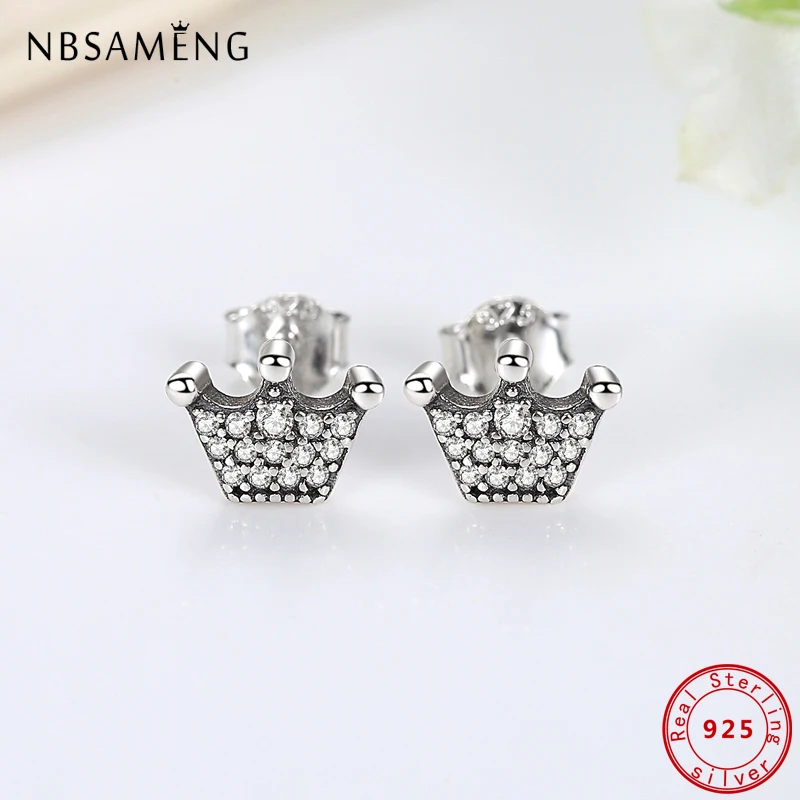 Оригинальные 100% Стерлинговое Серебро 925 пробы маленькие серьги гвоздики Корона