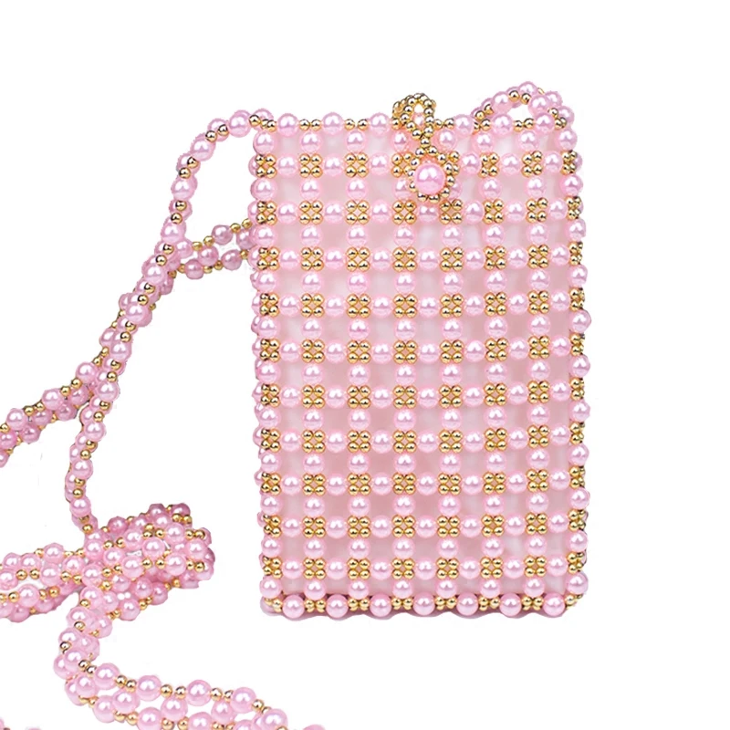 Розовый кошелек ручной работы расшитый бисером мини-сумка через плечо для ключей