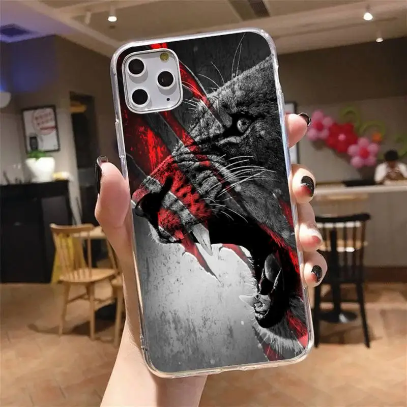 

Tiger Leopard Lion Phone Case Transparent for iPhone 6 7 8 11 12 s mini pro X XS XR MAX Plus cover funda shell