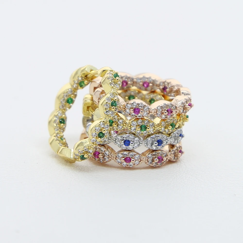 

New Red Blue Green CZ 3 Colors Turkish Evil Eye Band Huggie Hoop Earring For Women