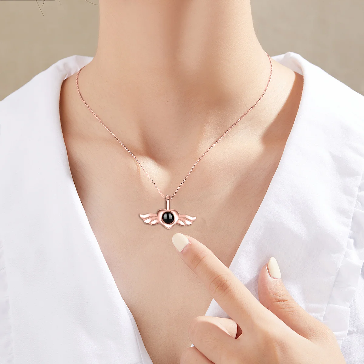 Custom Photo Necklace Angel Wing Pendant 100 Languages I LOVE YOU Necklace Personalized Projection Necklace Love Memory Jewelry