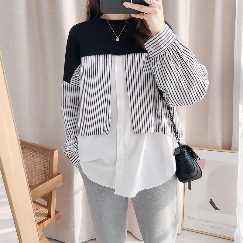 

CMAZ Shirts For Women CMAZ Shirts For Women False Two-Piece Patchwork Shirt Women's Design Sense Niche Long Sleeve
