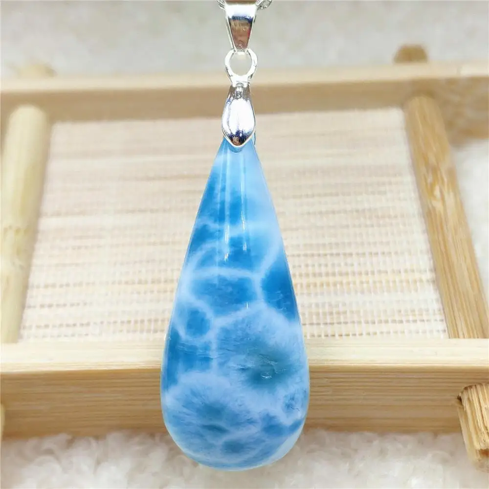 

Natural Blue Larimar Pendant Gemstone For Women Men Water Pattern 36x15x13mm Crystal Oval Love Necklace From Dominia AAAAA