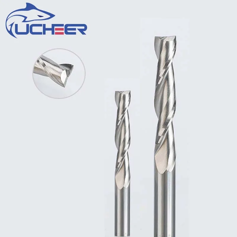 UCHEER, 1 шт., 3,175 мм, 2 флейты, Гравировальный Бит, карбид вольфрама, фрезерный станок с ЧПУ, с покрытием, Концевая фреза для деревообработки