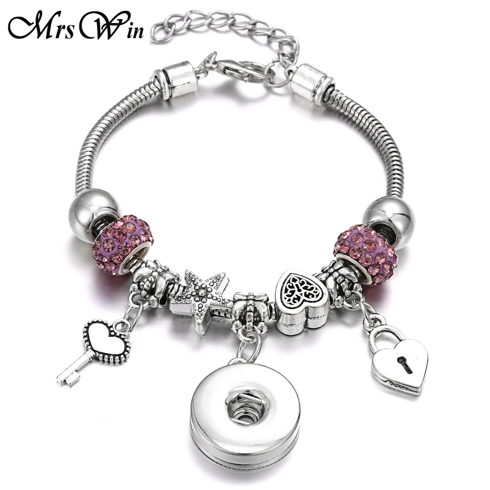 2019 DIY Beads Bracelet Handmade 18mm Snap Button Silver color Lobster Buckle Snake Chain Bangles fit Snaps Jewelry | Украшения и