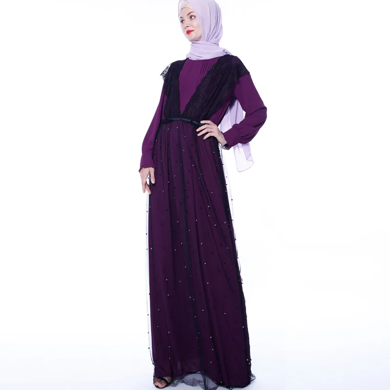 Мусульманский высокое качество кружевное платье на бретельках Для женщин макси