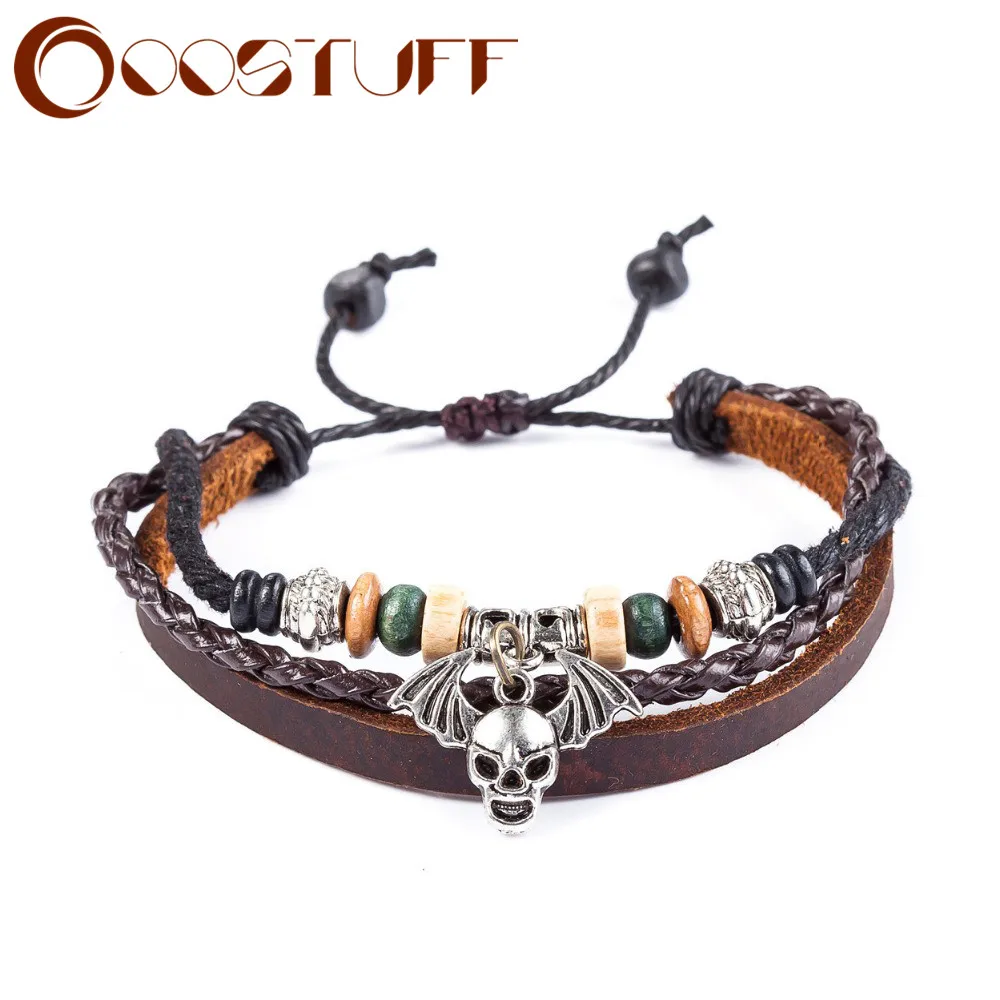 2022 летучая мышь кожаные браслеты с черепом для женщин и мужчин ювелирные изделия
