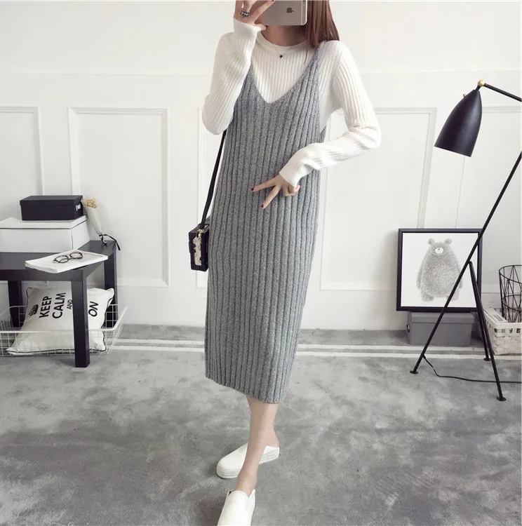 Mooirue осенне-зимнее вязаное длинное платье для женщин без рукавов с v-образным вырезом, однотонное прямое винтажное повседневное уличное Макси-платье
