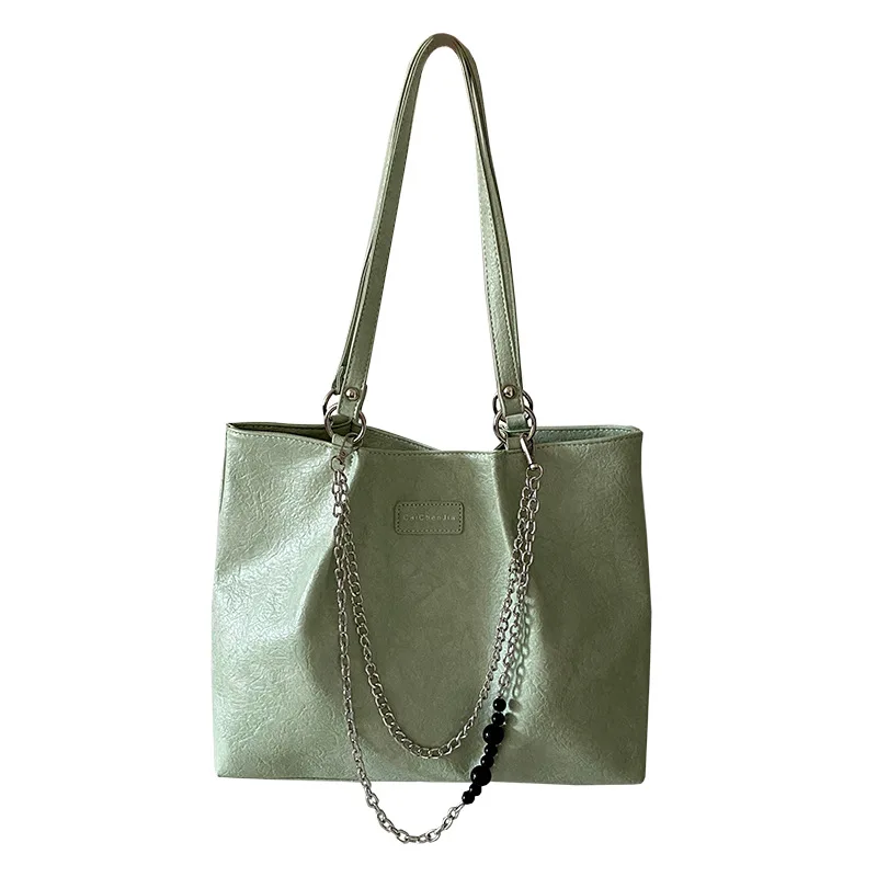 Shoulder Women's Tote Bag Metal Chain Hanging Machine High Quality Pu Leather Large Capacity Shopper Handbag Fashion Woman's Dag