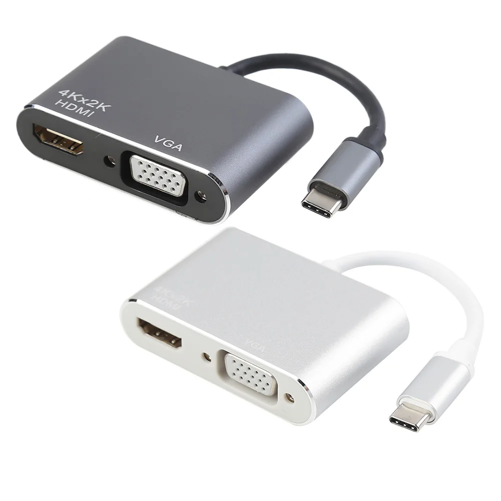 Адаптер VGA 3 0 P совместимый с USB 1080 Type C и HDMI высокая прочность 2 в 1| |